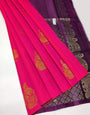 Delicate Dark Pink Color Soft Lichi Silk Saree With Blouse Piece