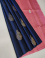 Ethereal Navy Blue Color Soft Lichi Silk Saree With Blouse Piece