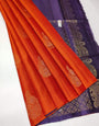 Exquisite Orange Color Soft Lichi Silk Saree With Blouse Piece