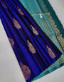 Pulsating Royal Blue Color Soft Lichi Silk Saree With Blouse Piece