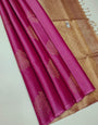 Dazzling Dark Pink Color Soft Lichi Silk Saree With Blouse Piece