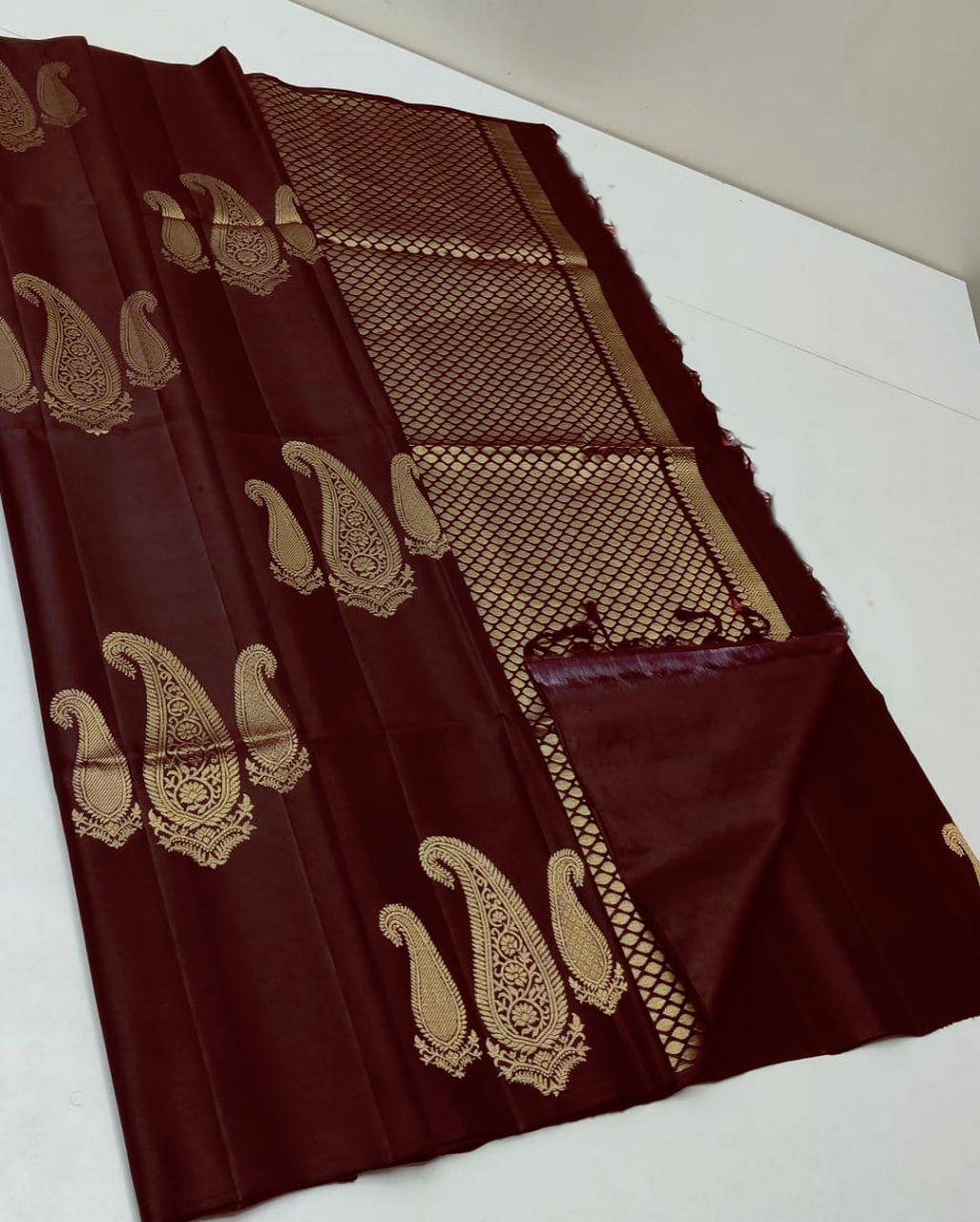 Bewitching Brown Color Soft Lichi Silk Saree With Blouse Piece