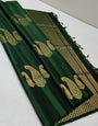 Breathtaking Dark Green Color Soft Lichi Silk Saree With Blouse Piece