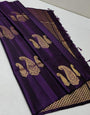 Whimsical Purple Color Soft Lichi Silk Saree With Blouse Piece