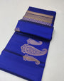 Blissful Royal Blue Color Soft Lichi Silk Saree With Blouse Piece