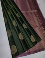 Divine Green Color Soft Lichi Silk Saree With Blouse Piece