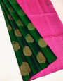 Opulent Green Color Soft Lichi Silk Saree With Blouse Piece