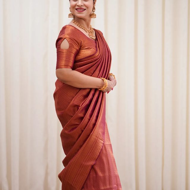 Maroon Color Banarasi Soft Silk Saree With Blouse Piece