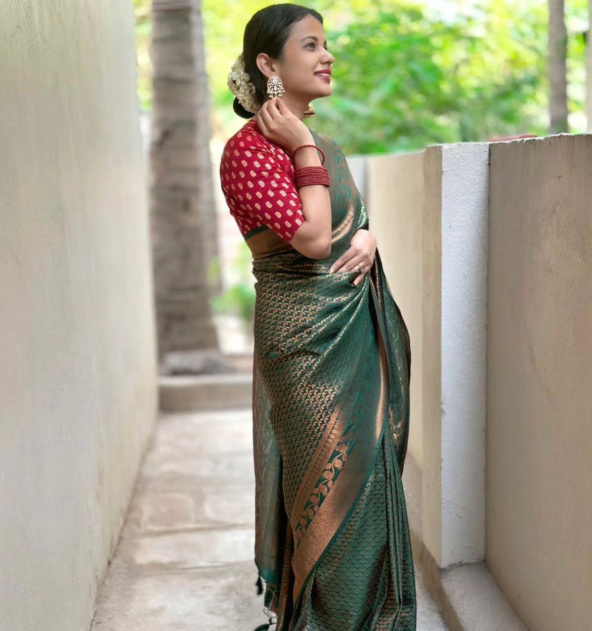 Mesmerizing Dark Green Color Soft Lichi Silk Saree