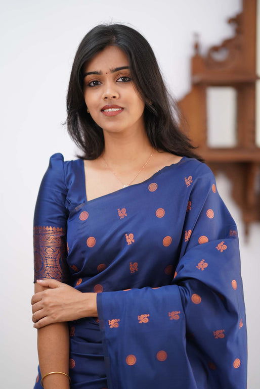 Mystical Blue Color Soft Lichi Silk Saree