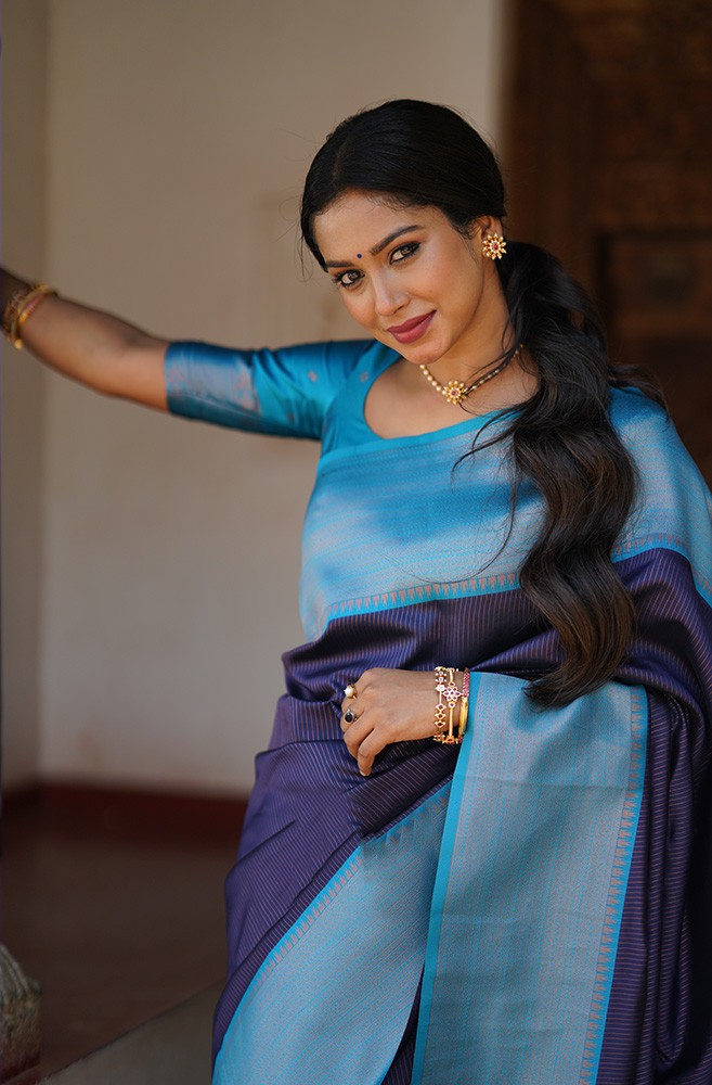 Navy Blue Color Soft Silk Saree