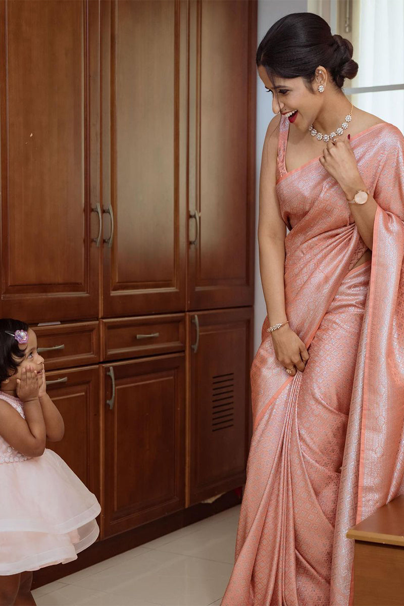 Peach Color Kanjivaram Silk Saree