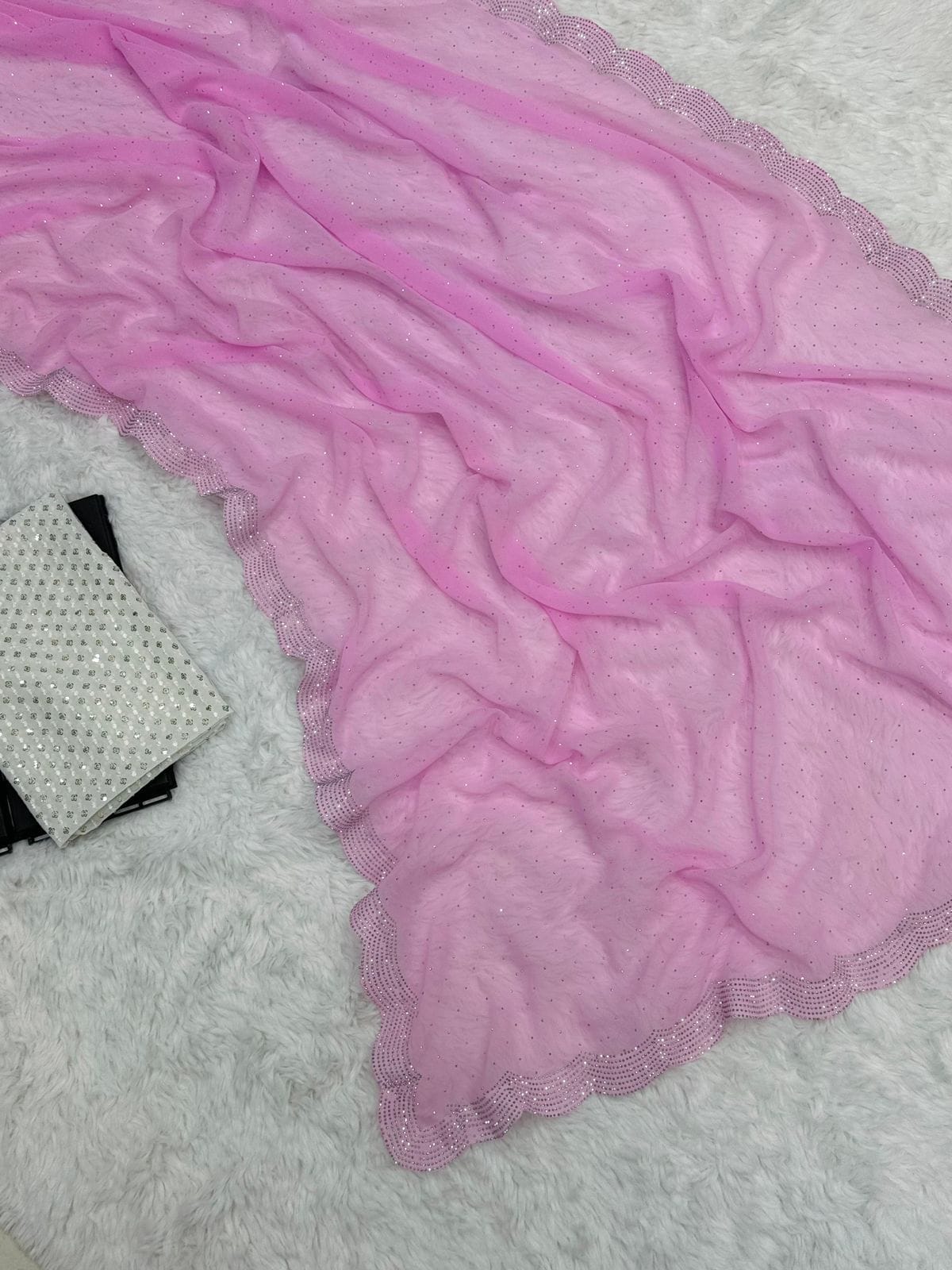 Pink Color Diamond Work sarees