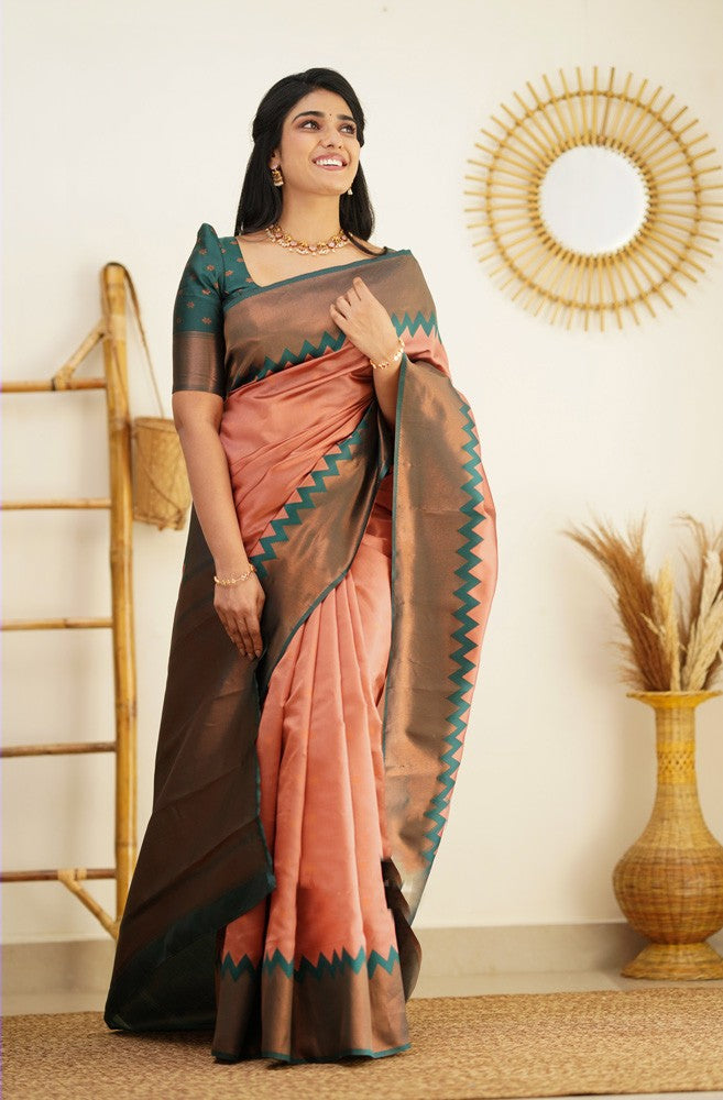 Radiating Peach Color Soft Silk Saree