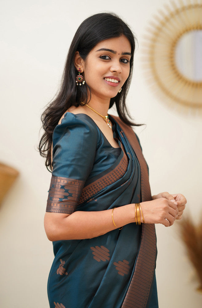 Rama Green Color Soft Silk Saree With Blouse Piece