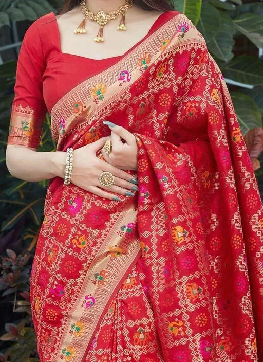 Breathtaking Red Color Banarasi Soft Silk Saree With Blouse Piece