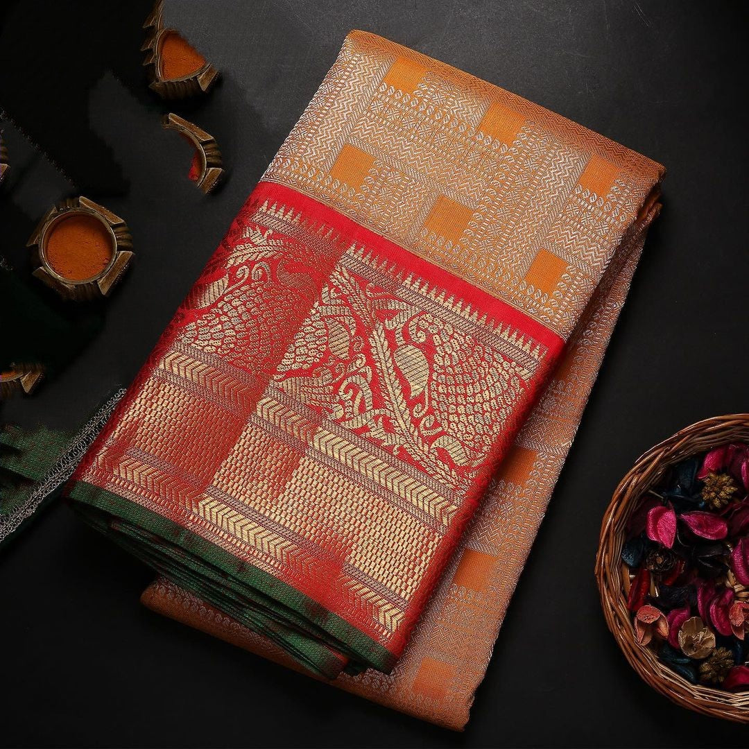 Mellifluous Orange Color Banarasi Soft Silk Saree With Blouse Piece