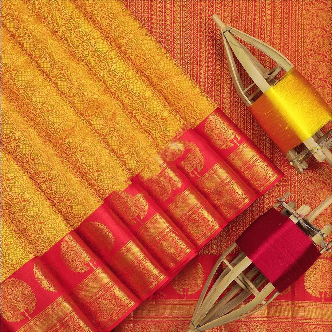 Mystical Yellow Color Banarasi Soft Silk Saree With Blouse Piece