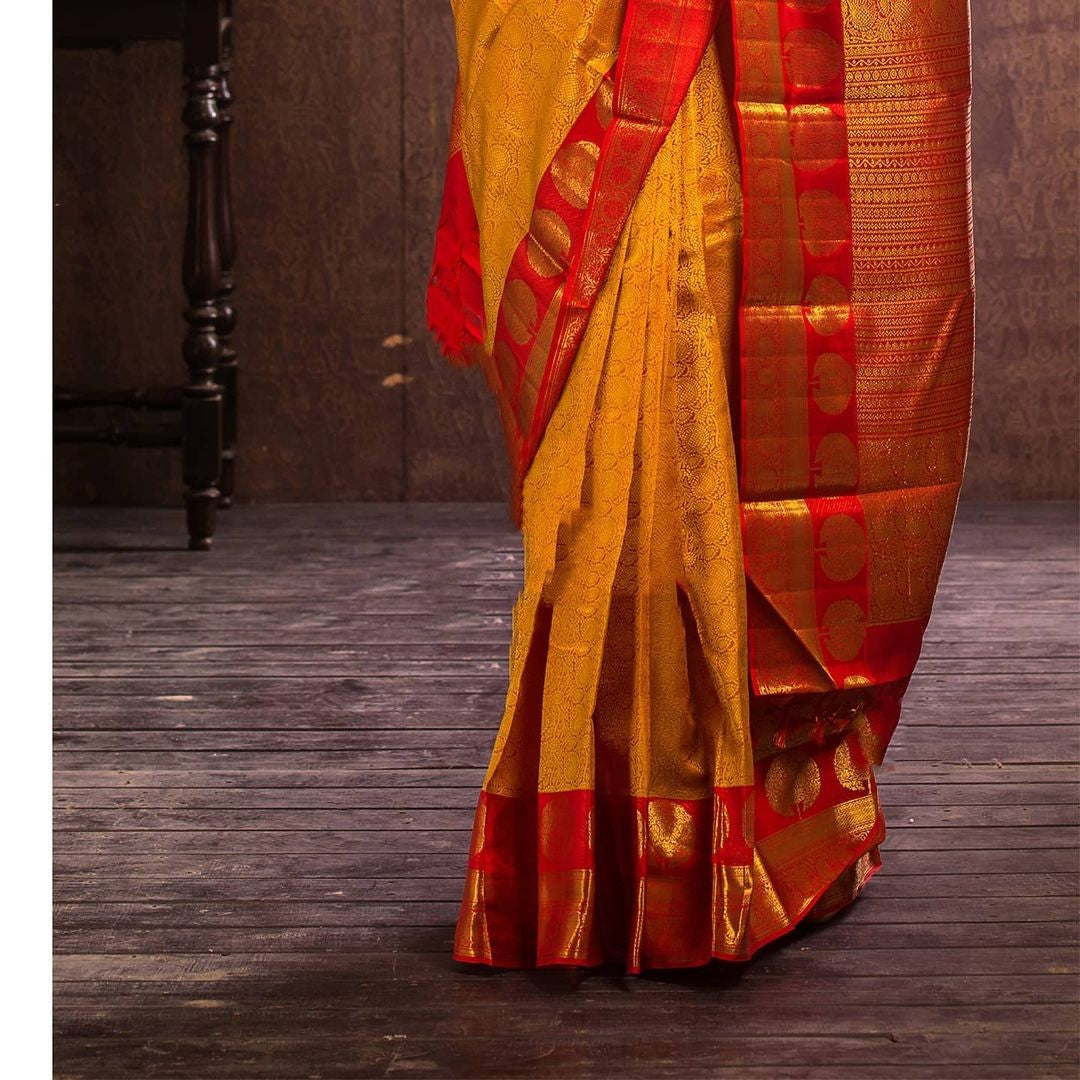 Mystical Yellow Color Banarasi Soft Silk Saree With Blouse Piece