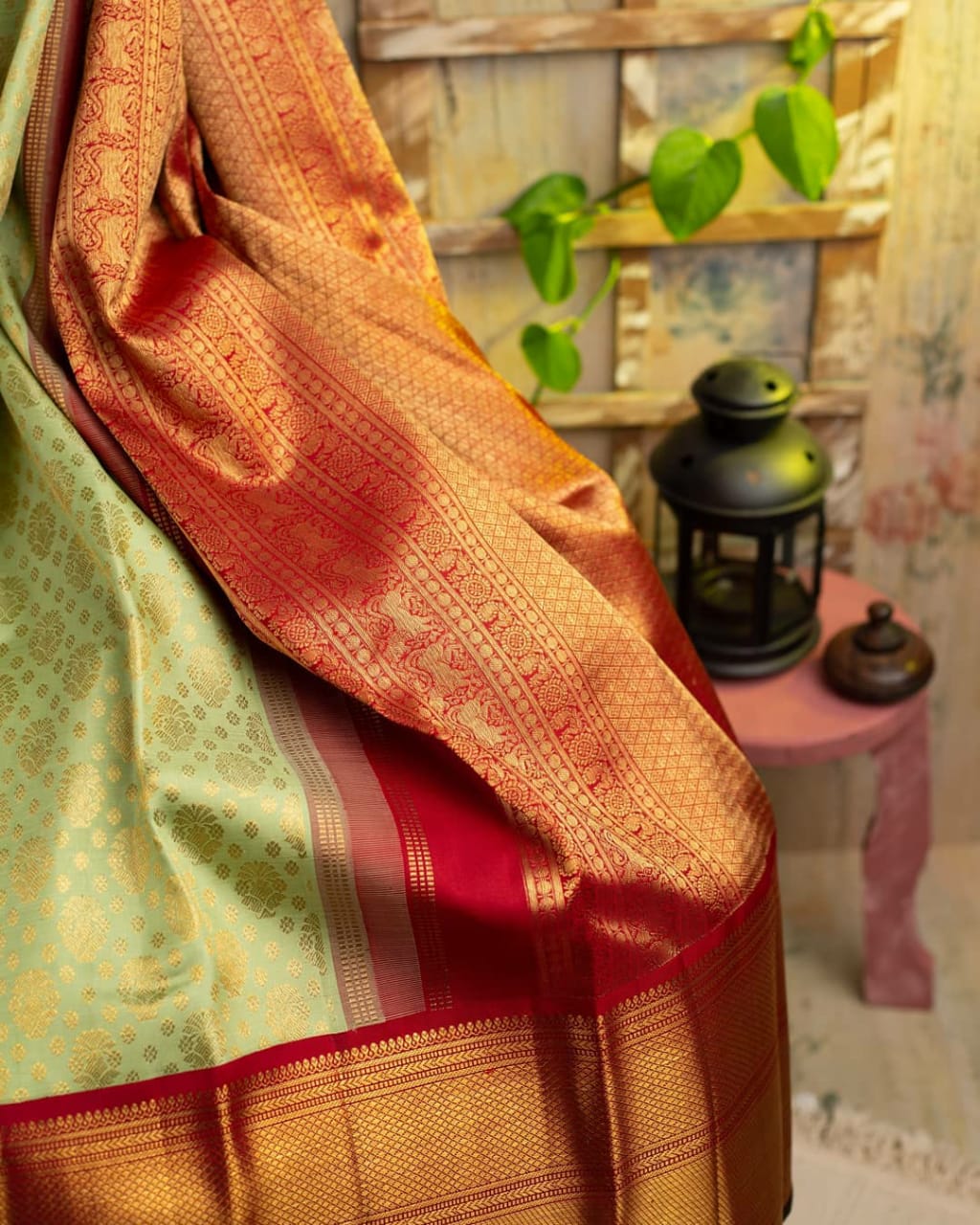 Ethereal Pista Color Banarasi Soft Silk Saree With Blouse Piece