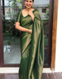 Enthralling Green Color Banarasi Soft Silk Saree With Blouse Piece