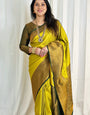 Luxurious Lemon Color Soft Lichi Silk Saree With Blouse Piece