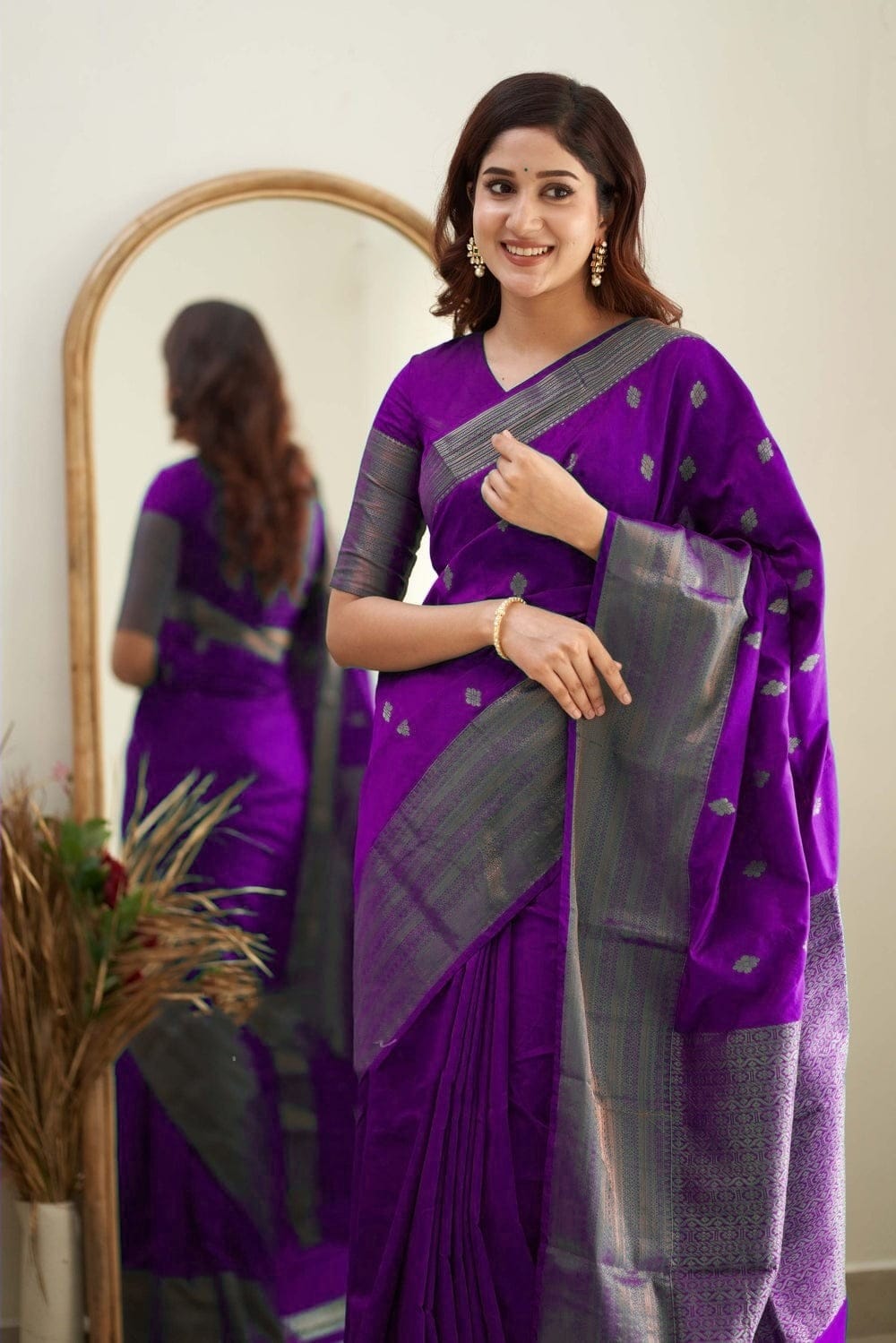 Fervent Purple Color Soft Lichi Silk Saree With Blouse Piece