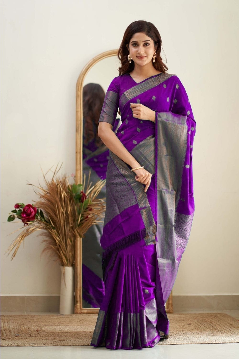 Fervent Purple Color Soft Lichi Silk Saree With Blouse Piece