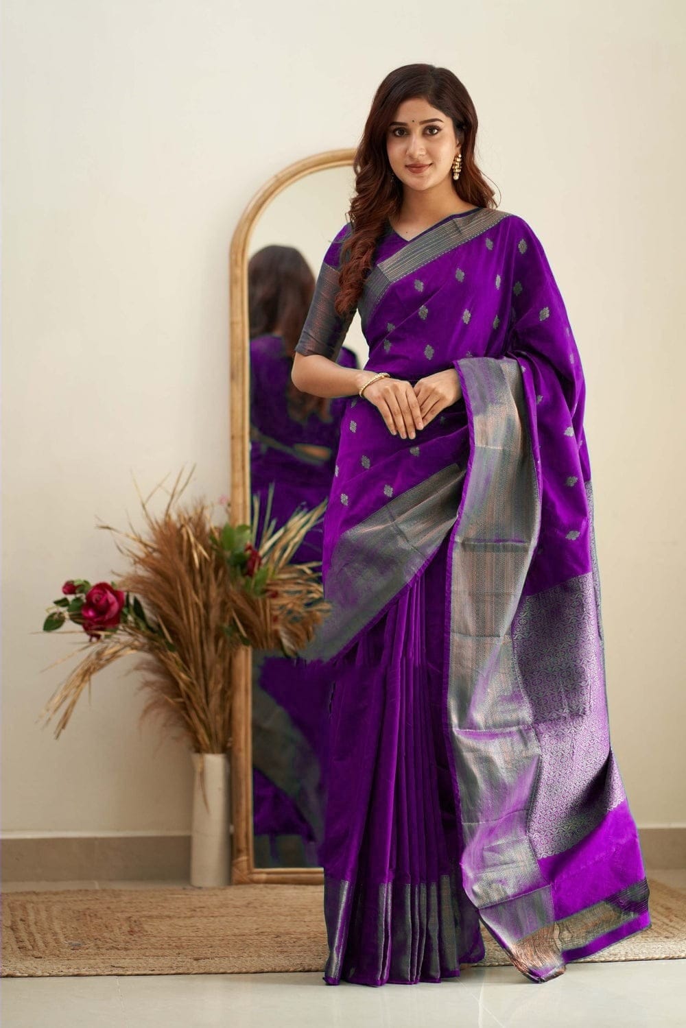 Fervent Purple Color Soft Lichi Silk Saree With Blouse Piece