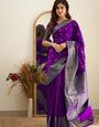 Fervent Purple Color Soft Lichi Silk Saree With Blouse Piece