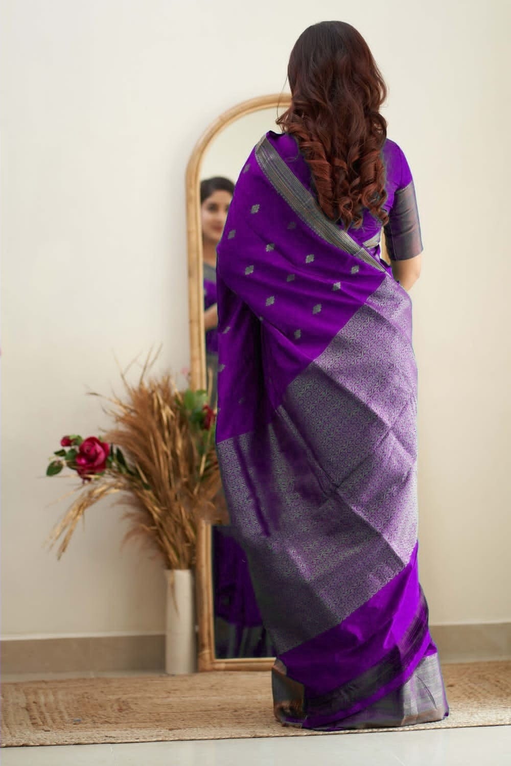 Fervent Purple Color Soft Lichi Silk Saree With Blouse Piece