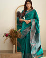 Shimmering Rama Green Color Soft Lichi Silk Saree With Blouse Piece