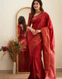 Mythical Red Color Soft Lichi Silk Saree With Blouse Piece