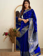 Stimulating Royal Blue Color Soft Lichi Silk Saree With Blouse Piece