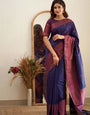 Regal Navy Blue Color Soft Lichi Silk Saree With Blouse Piece