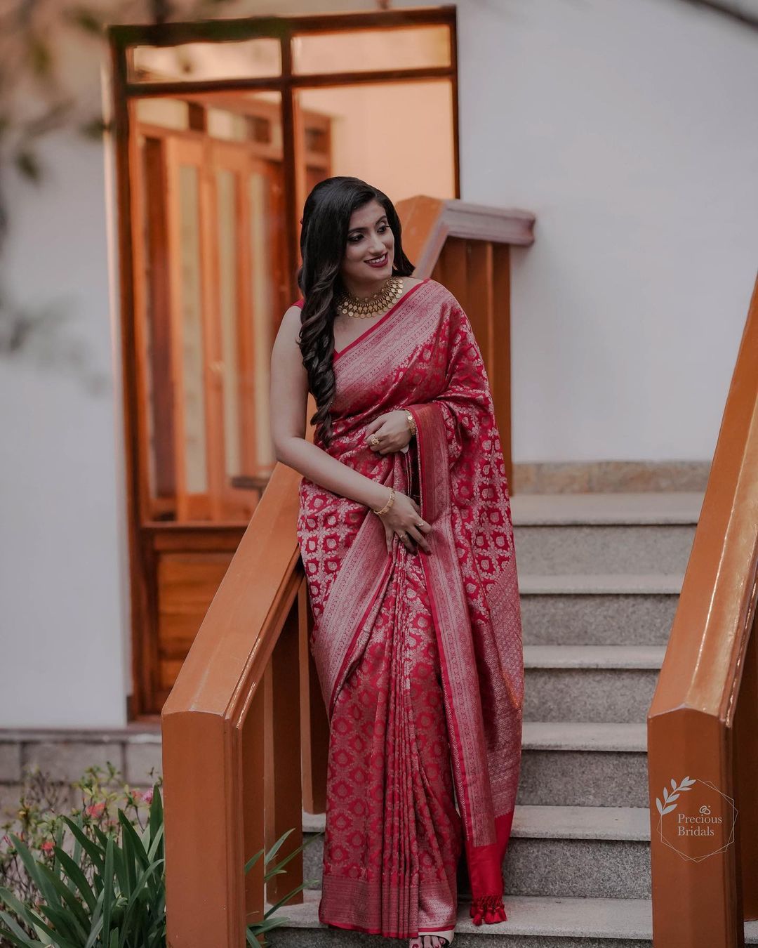 Bold Red Color Banarasi Soft Silk Saree With Blouse Piece