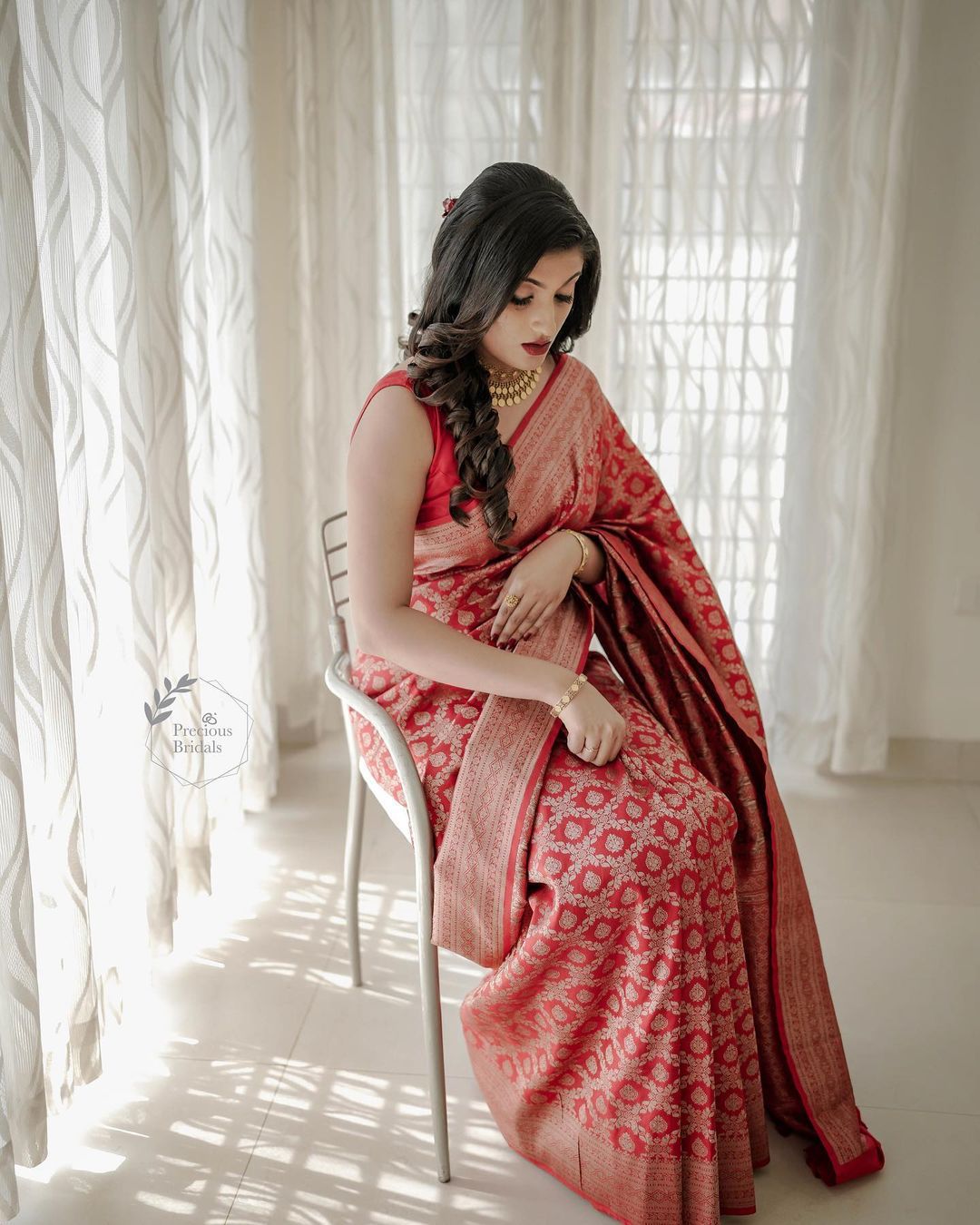 Bold Red Color Banarasi Soft Silk Saree With Blouse Piece