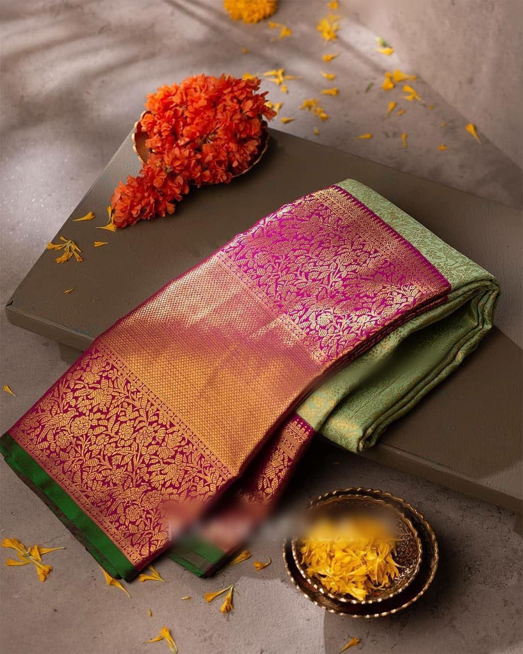 Resplendent Pista Color Banarasi Soft Silk Saree With Blouse Piece