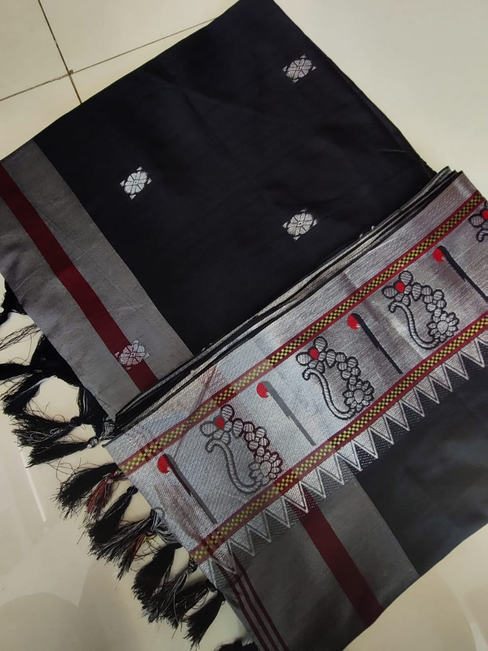 Splendid Black Color Paithani Silk Saree With Blouse Piece