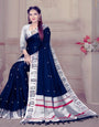 Reflective Blue Color Paithani Silk Saree With Blouse Piece