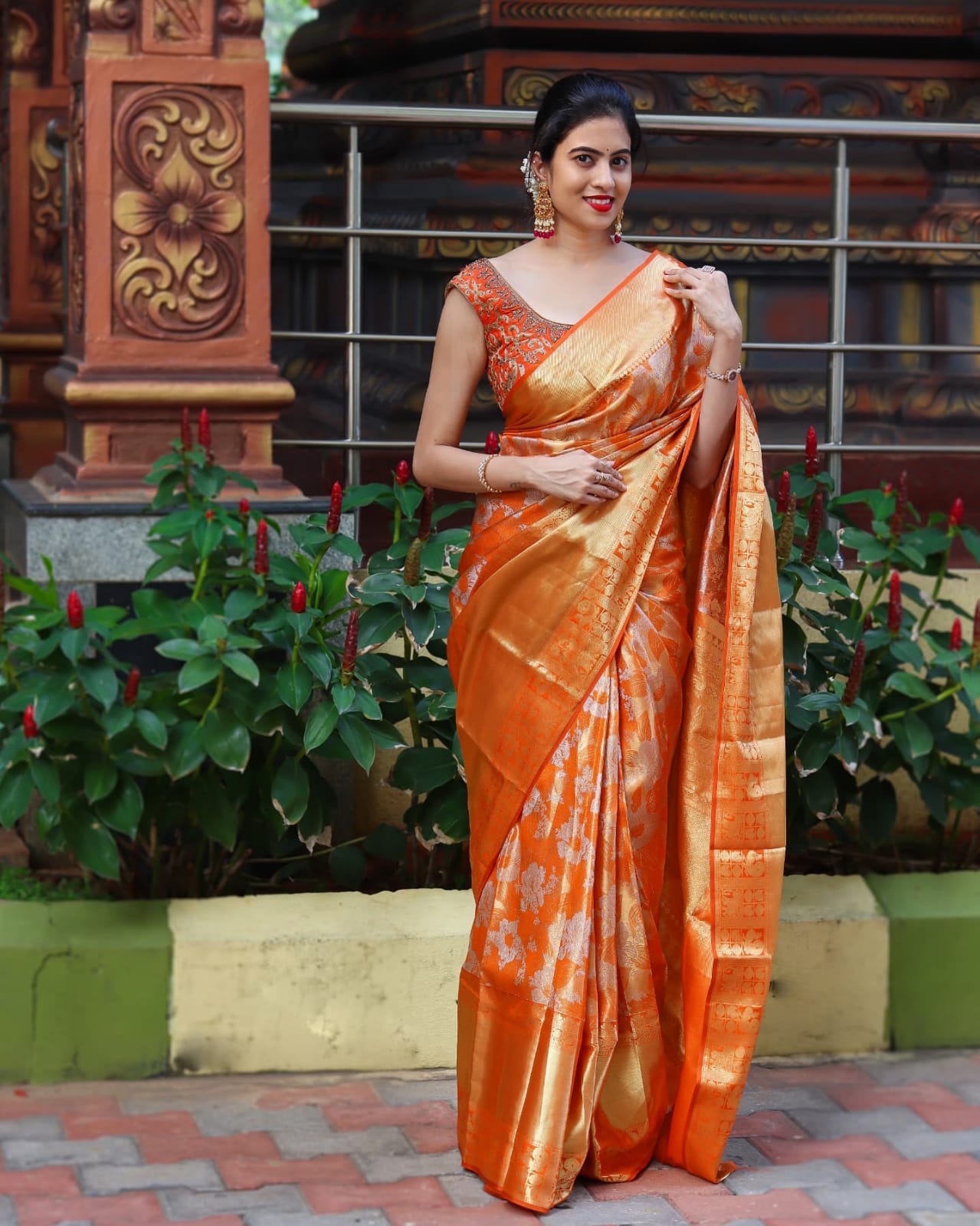 Exquisite Orange Color Banarasi Soft Silk Saree With Blouse Piece