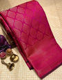 Breathtaking Dark Pink Color Soft Lichi Silk Saree With Blouse Piece