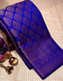 Passionate Royal Blue Color Soft Lichi Silk Saree With Blouse Piece