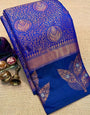 Arousing Royal Blue Color Soft Lichi Silk Saree With Blouse Piece