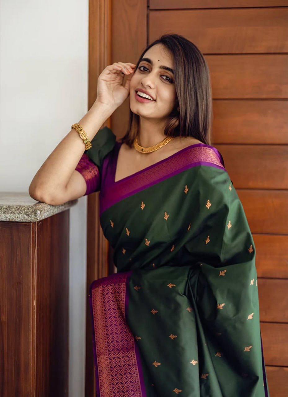 Glimmering Green Color Soft Lichi Silk Saree With Blouse Piece