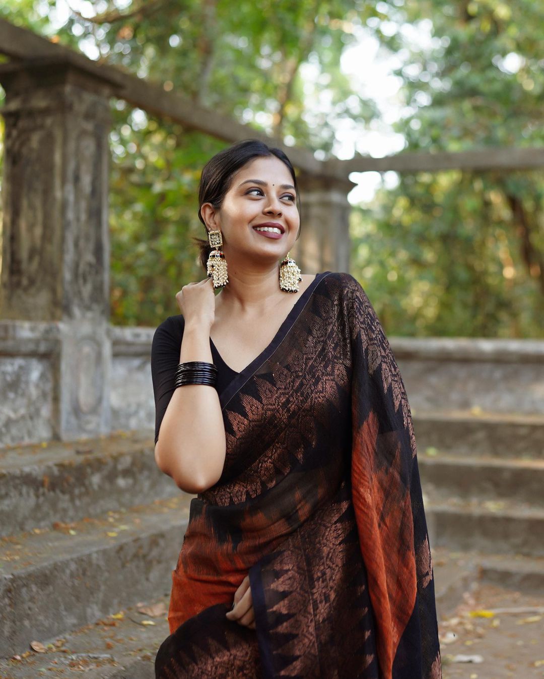 Luminous Orange Color Soft Lichi Silk Saree With Blouse Piece