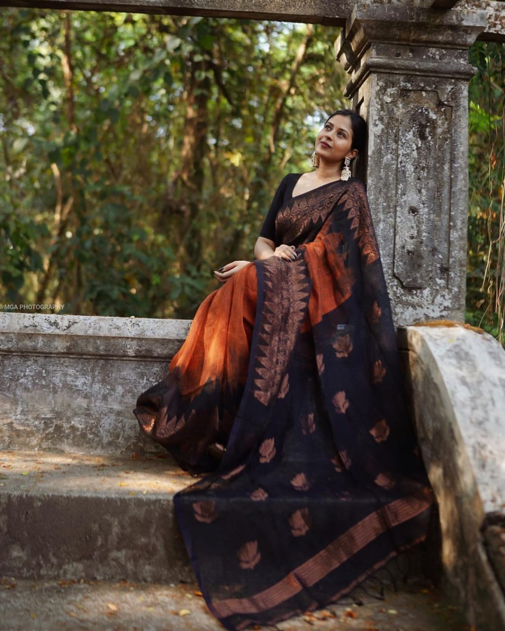 Luminous Orange Color Soft Lichi Silk Saree With Blouse Piece