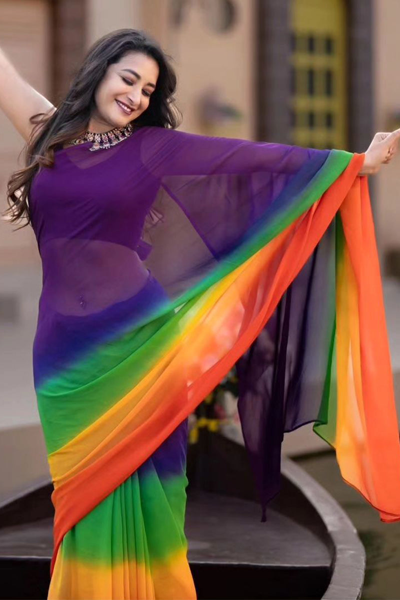 Provocative Multicolor Color Digital Printed Georgette Silk Saree With Blouse Piece