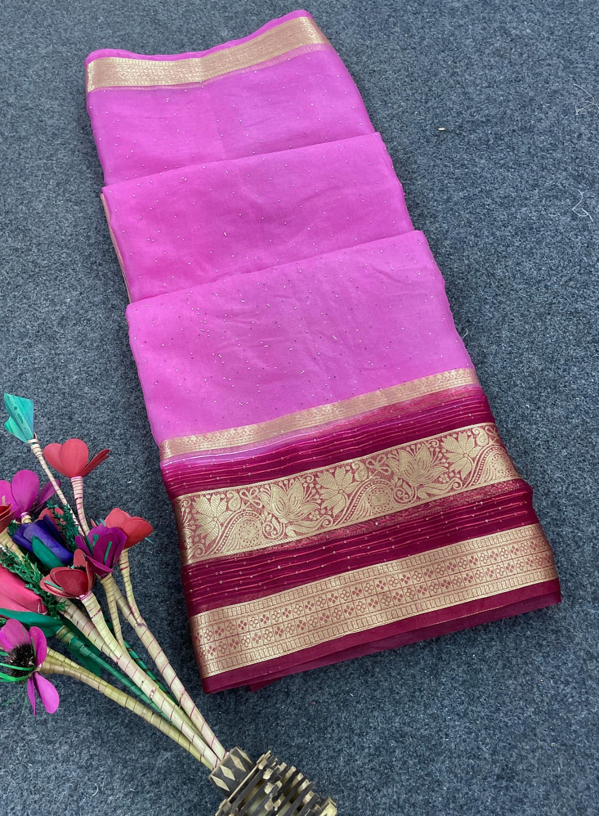 Angelic Dark Pink Color Organza Silk Saree With Blouse Piece