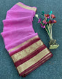 Angelic Dark Pink Color Organza Silk Saree With Blouse Piece